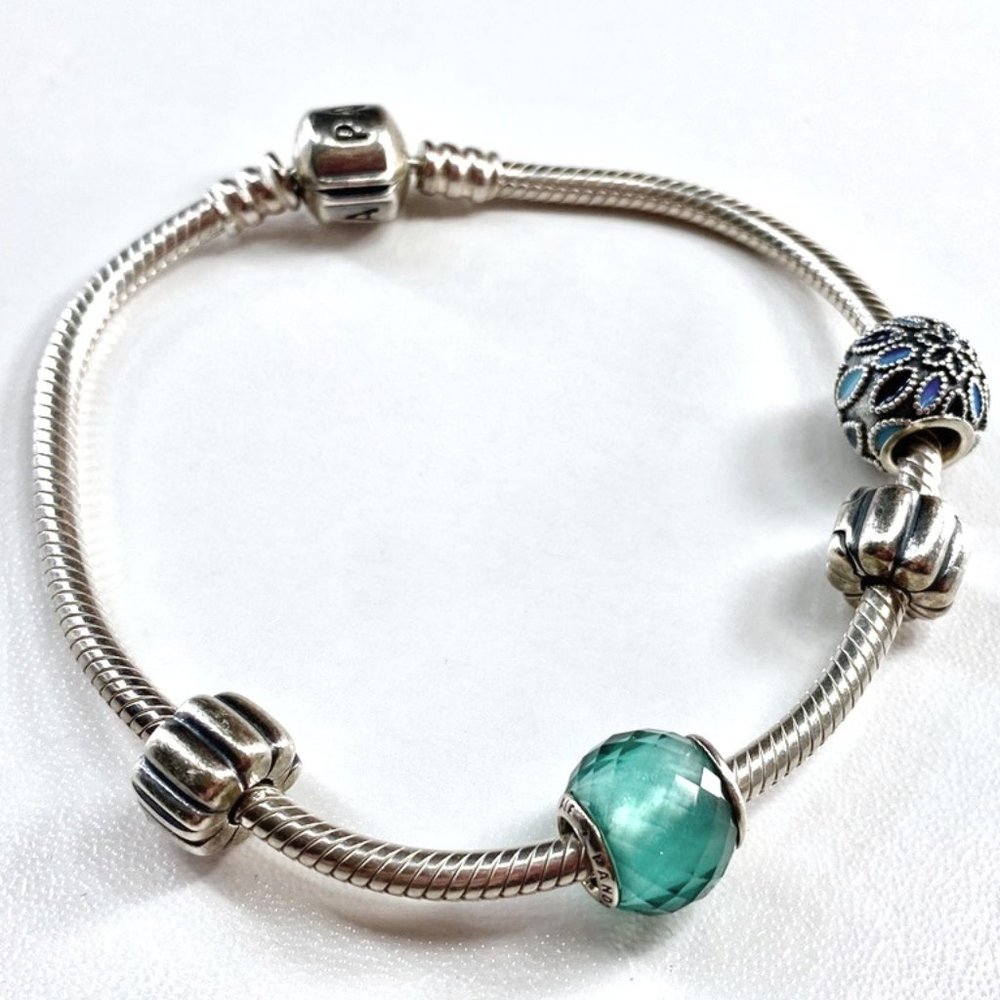 Pandora Moments Snake Chain Bracelet (6.7 Inches) + 2 Charms + 2 Clip Charms - Picture 1 of 3